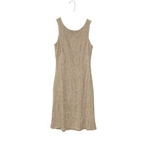 VTG 90s Harlow Nites Gold Sleeveless Lace Midi Dress Sz 14 Large Sparkly Stretch